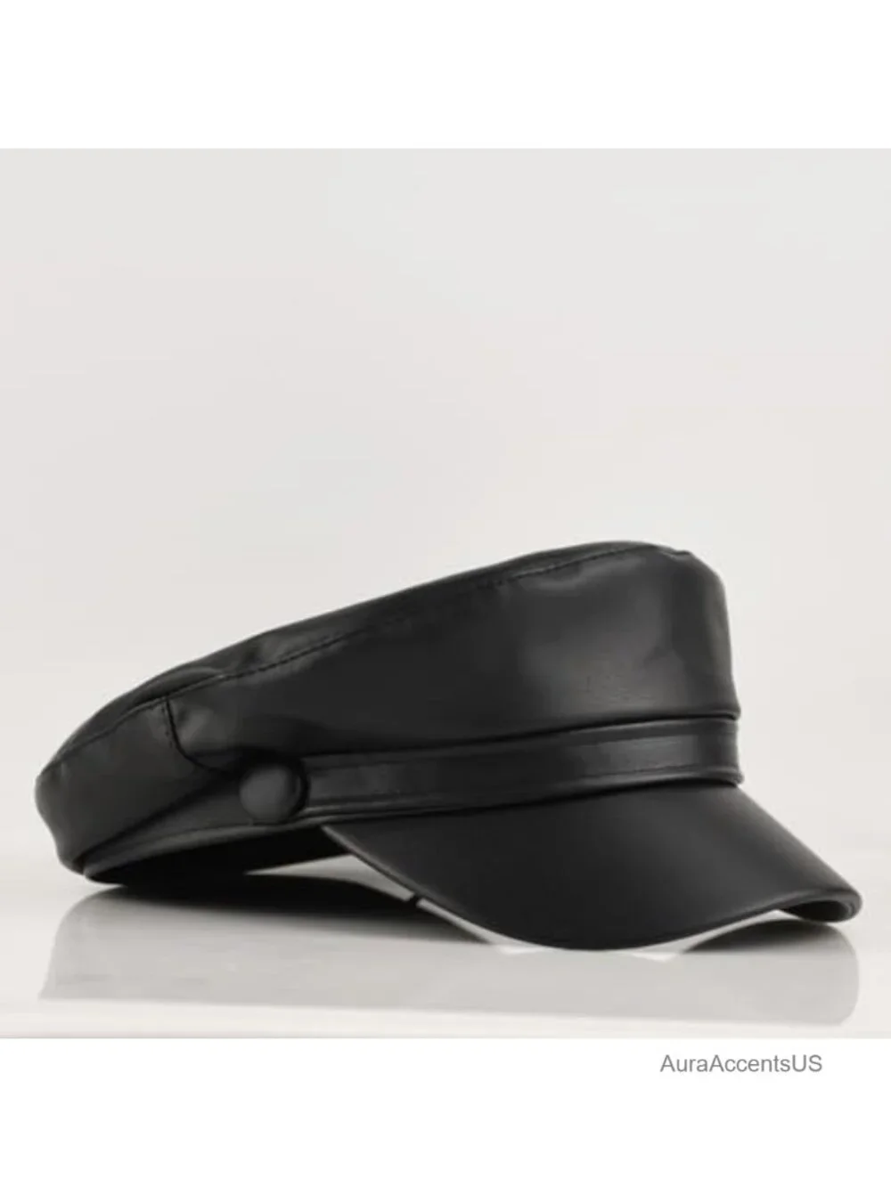 Faux Leather Newsboy Cap Adjustable Vintage Fiddler Hat